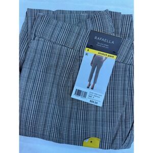 Rafaella Pants Womens 8 Taupe Plaid Pull On Stretch Ankle Career Trousers Pocket
